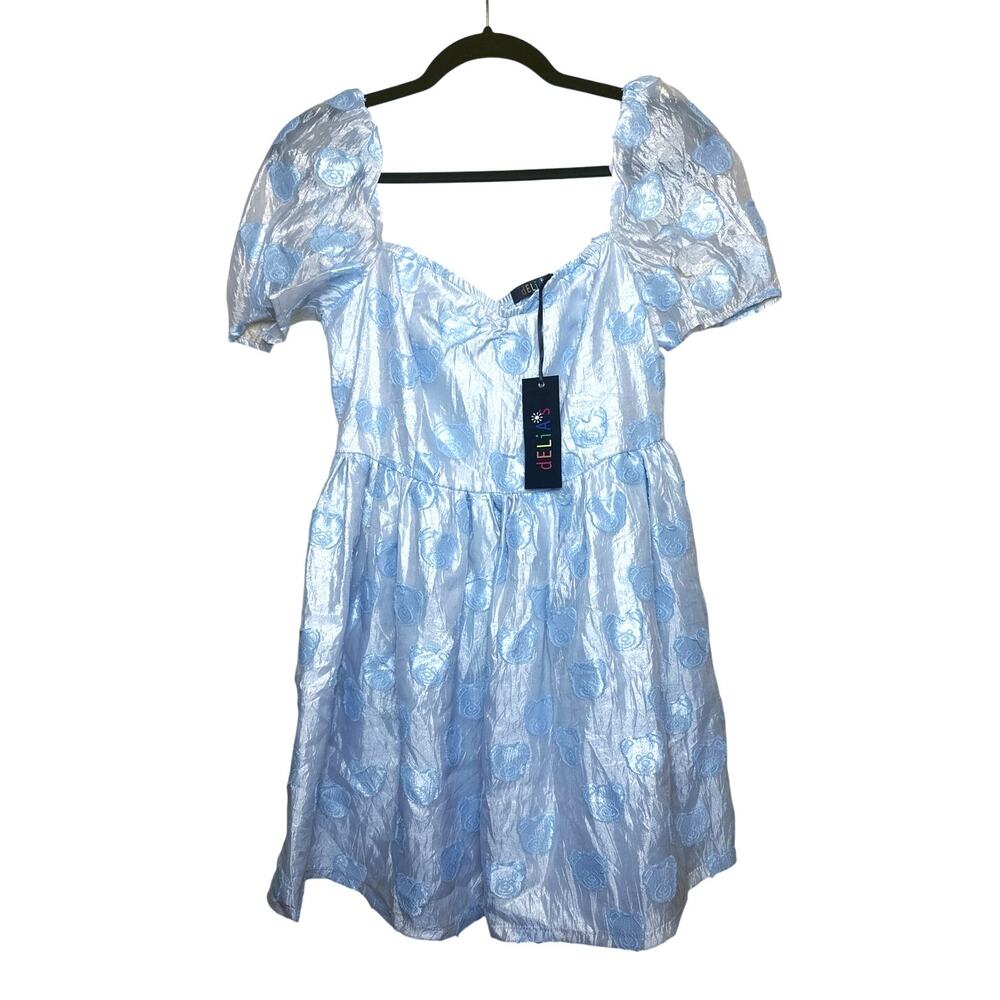Delia’s Blue Teddy Bear Purf Sleeve Dress NWT but Damaged Size Medium